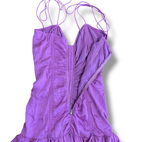 Olivaceous Women’s Small Pink Ruched Ruffle Mini Dress Strappy Corset Club Party - Picture 5 of 8